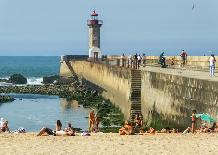 PORTUGAL, PORTO - SEPTEMBER 5: Porto is the second largest city in Portugal. View to mole coastline of Atlantic ocean on 5 September 2016, Porto, Portugal.の写真素材