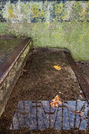 View to wet stair of promenade along the river.の写真素材