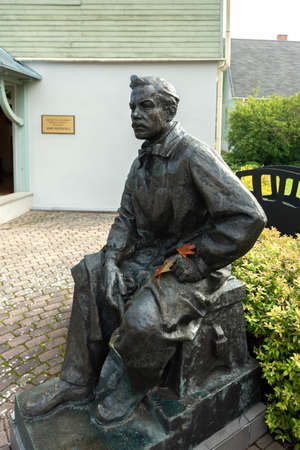 LATVIA, SALDUS - 19 SEPTEMBER: Janis Rozentals was painter, who was born in Saldus parish. View to monument next to the museum on 19 September 2020, Saldus, Latvia.のeditorial素材