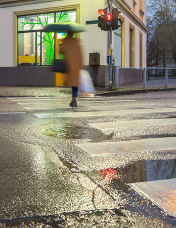 Night view of a street in a small town.の写真素材