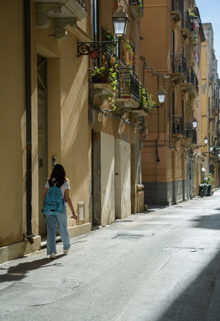 ITALY, TRAPANI-25 OCTOBER: Trapani is a city on the west coast of Sicily. View of the narrow street in Trapani on 25 October 2022, Trapani, Sicily.のeditorial素材
