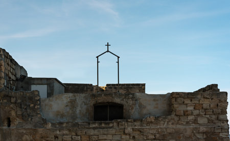 View of the cross on a coast in Trapani.の写真素材