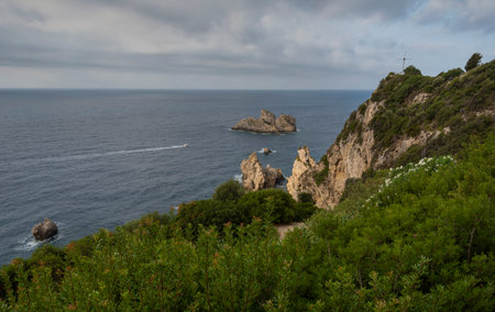 View of the coast in Paleokastritsa.の写真素材