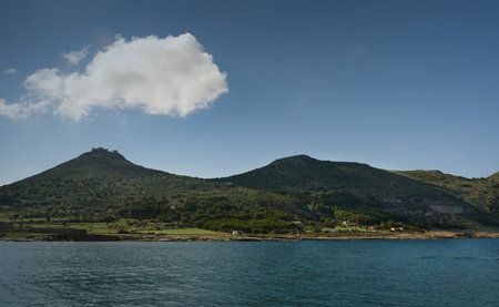 View of the island of Favignana from the ship.の写真素材