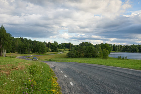 View of the curve country road.の写真素材