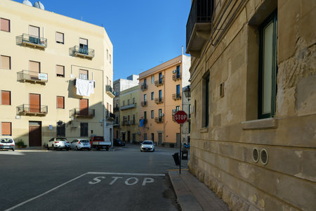 ITALY, TRAPANI-22 OCTOBER: Trapani is a city on the west coast of Sicily. View of the street in Italy on October 23, 2022, Trapani, Sicily.のeditorial素材