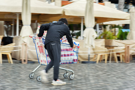 CYPRUS, PAPHOS-18 MARCH:Paphos is a coastal city in southwest Cyprus, lies on the Mediterranean coast. Delivery of milk in our time on 18 March 2023, Cyprus, Paphos.のeditorial素材