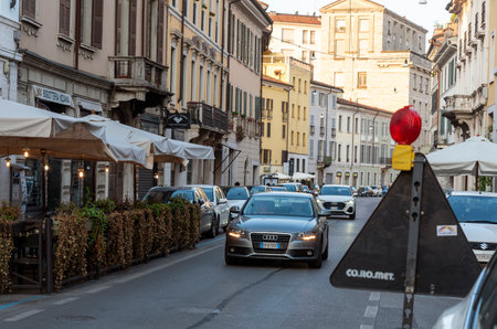 ITALY, BRESA-11 May : Brescia is a city and comune in the region of Lombardy, Northern Italy. View of the street on 11 May 2022, Brescia, Italy.のeditorial素材