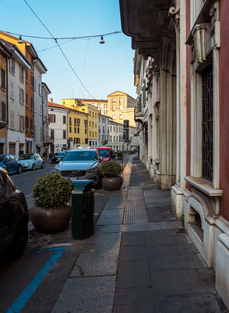 ITALY, BRESA-11 May : Brescia is a city and comune in the region of Lombardy, Northern Italy. View of the street on 11 May 2022, Brescia, Italy.のeditorial素材