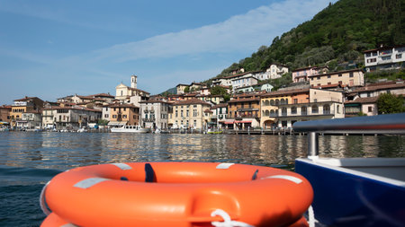 ITALY, MONTE ISOLA - 11 May: Monte Isola ranks as the largest lake island not only in Italy, but also in South and Central Europe. View of the lake Iseo on 11 May 2022, Italy.のeditorial素材