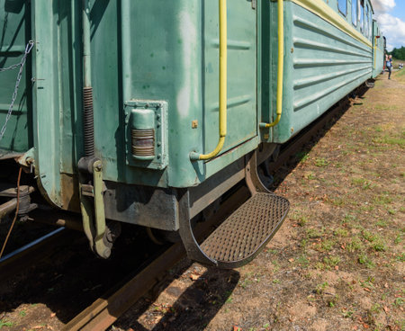 Entrance to the old wagon of old-fashioned passenger train.の写真素材