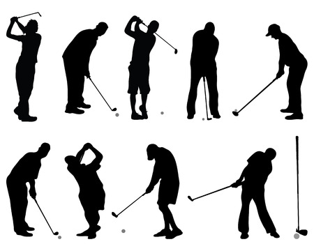 Set of black silhouettes of golf, vectorのイラスト素材