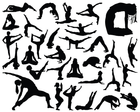 Big set of yoga silhouettes, vector illustrationのイラスト素材