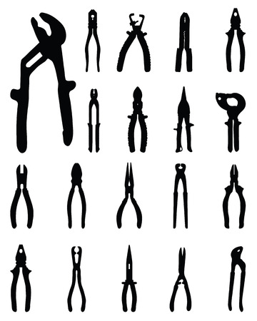 Black silhouettes of pliers, vector illustrationのイラスト素材
