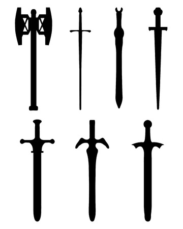 Black silhouettes of different swords, vector illustrationのイラスト素材