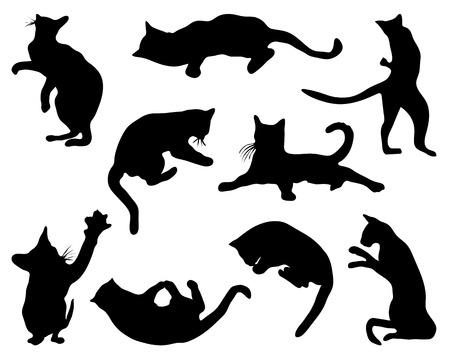 Cats silhouettes in different poses, vectorのイラスト素材