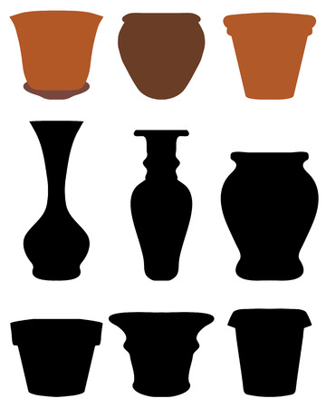 Silhouettes of flower pots and pottery, vectorのイラスト素材