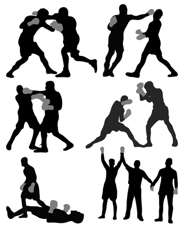 Set of different boxing silhouettes, vectorのイラスト素材