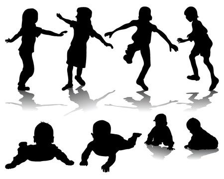 Silhouettes of children at play, vectorのイラスト素材
