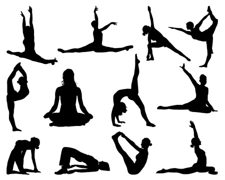 Big set of yoga silhouettes, vectorのイラスト素材