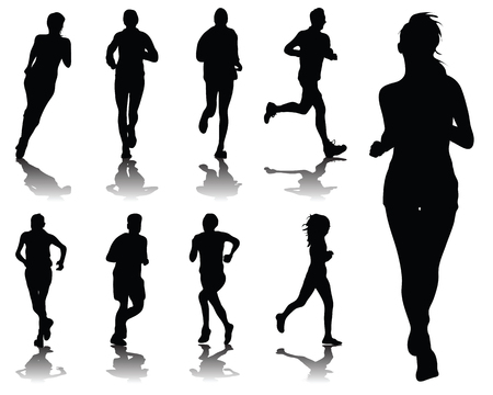 Silhouettes with shadows of running , vectorのイラスト素材