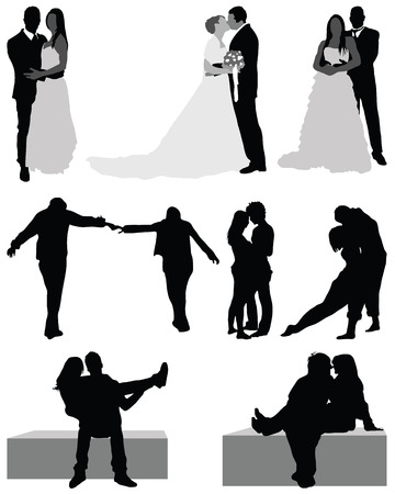 Silhouettes  of wedding, vector illustrationのイラスト素材