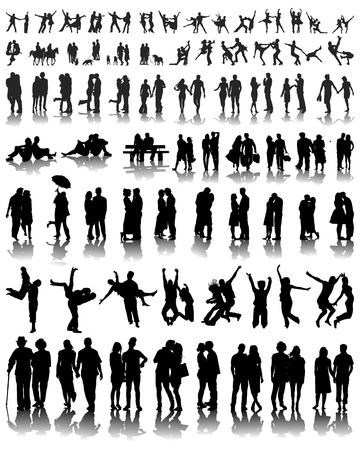 Silhouettes with  shadows of couples, vectorのイラスト素材