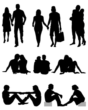 Black silhouettes of couples, vectorのイラスト素材