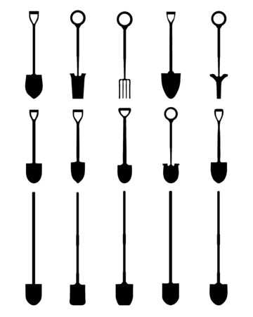 Black silhouettes of shovels on white background, vectorのイラスト素材