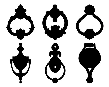 Black silhouettes of door knocker, vector illustrationのイラスト素材