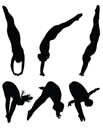 Jumping people into the water, silhouetteのイラスト素材