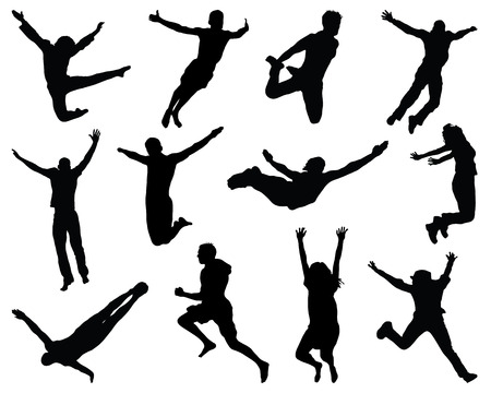 Silhouettes of people wich jumping and flying, vectorのイラスト素材