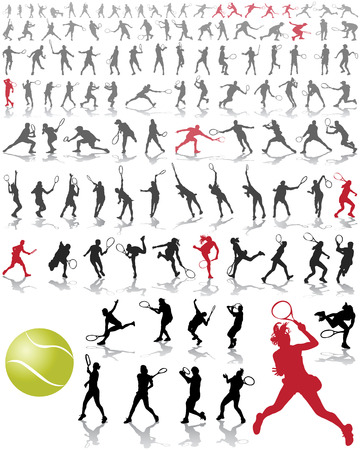 Silhouettes and shadows of tennis playersのイラスト素材