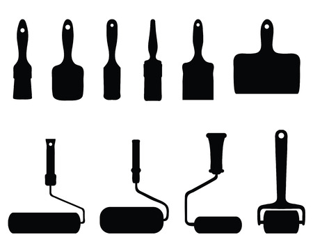 Black silhouettes of rollers and brushes illustrationのイラスト素材