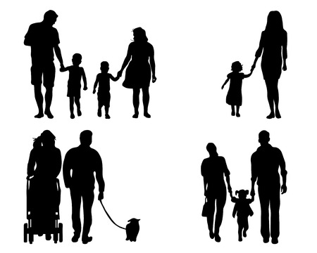 Black silhouettes of families, vector illustrationのイラスト素材