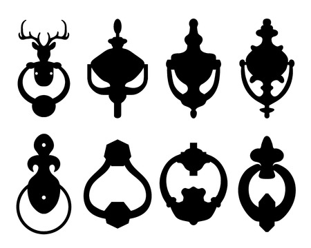 Black silhouettes of door knocker, vector illustrationのイラスト素材