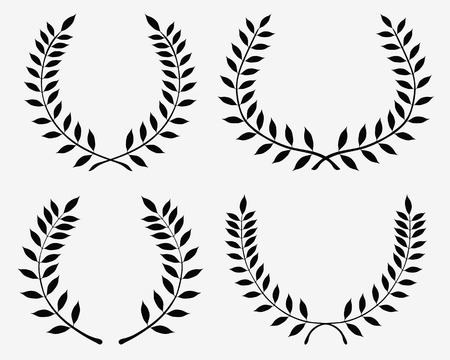 Black silhouettes of laurel wreaths, vector isolatedのイラスト素材