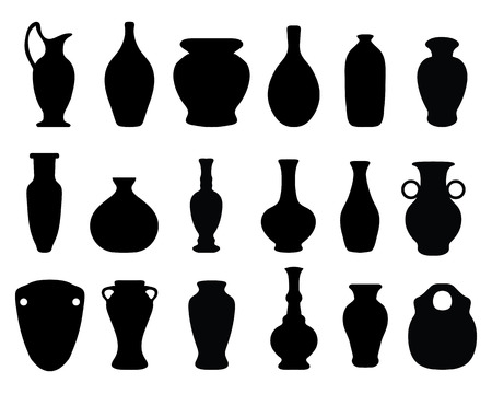 Black silhouettes of the vases and jars,vectorのイラスト素材