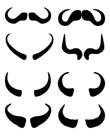 Black silhouettes of different buffalo horns, vectorのイラスト素材