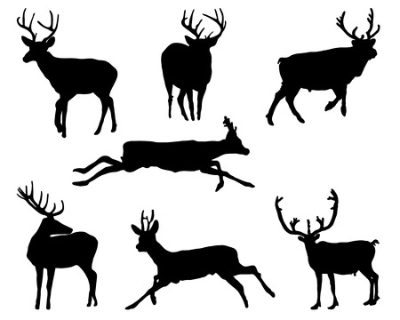 Black silhouettes of deers, vectorのイラスト素材