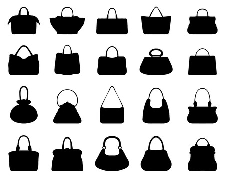 Big set of black silhouettes of handbags 2, vectorのイラスト素材