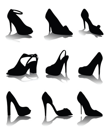 Black silhouettes and and shadow of shoes, vectorのイラスト素材