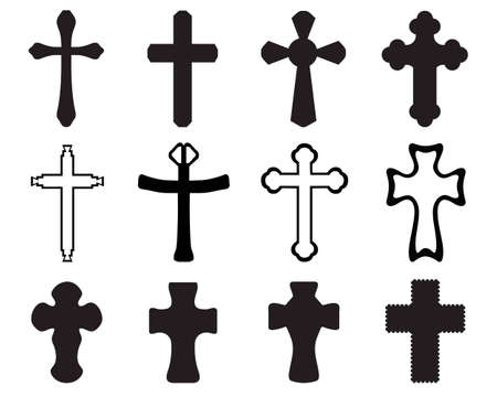 Black silhouettes of different crossesのイラスト素材
