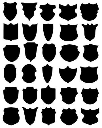 Black silhouettes of shields on a white backgroundのイラスト素材