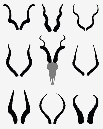 Black silhouettes of horns of antelopes, のイラスト素材
