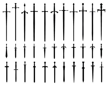 Black silhouettes of swords on a white background, のイラスト素材