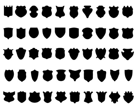 Black silhouettes of shields on white a background, のイラスト素材
