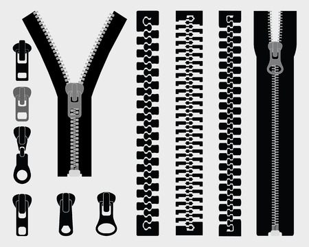 Set of different zipper black symbols, vectorのイラスト素材