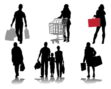 Black silhouettes of shopping, vectorのイラスト素材