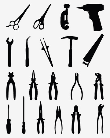 Black silhouettes of various tools, vector illustrationのイラスト素材